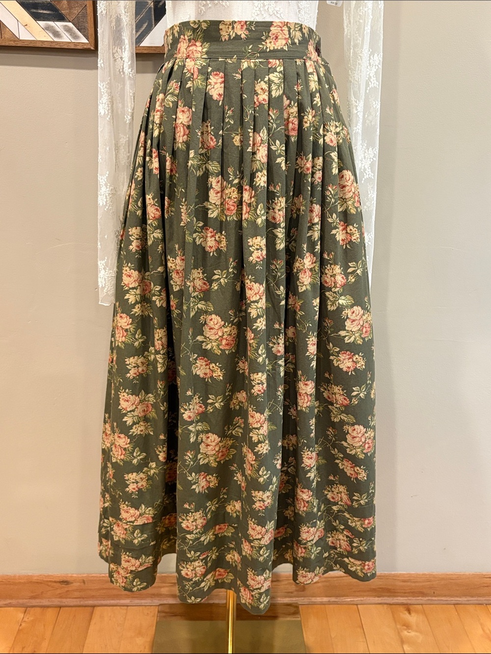 Vintage Ralph Lauren Country 90s Floral Pleated Flared Tiered Hem Maxi Skirt 10 - Picture 2 of 11